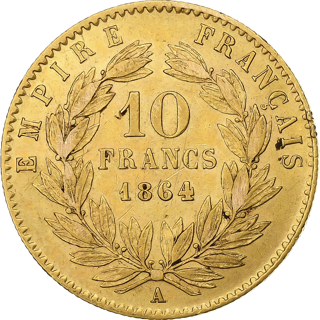 France, Napoleon III, 10 Francs, 1864, Paris, Gold, EF(40-45), Gadoury:1015