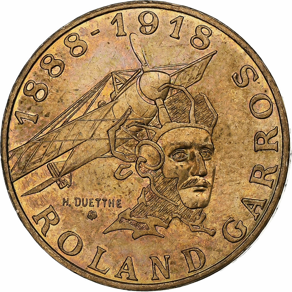 Frankreich, Roland Garros, 10 Francs, 1988, VZ, Aluminum-Bronze, KM:965