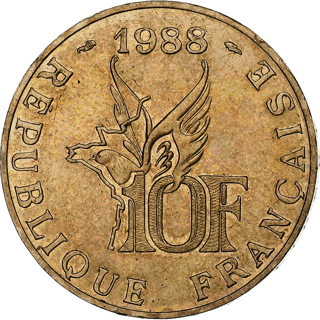 Frankreich, Roland Garros, 10 Francs, 1988, VZ, Aluminum-Bronze, KM:965