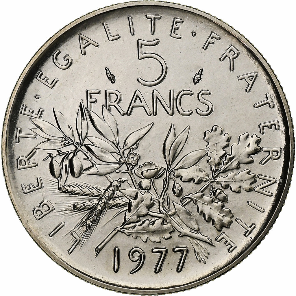 France, 5 Francs, Semeuse, 1977, Paris, série FDC, Copper-nickel, MS(65-70)