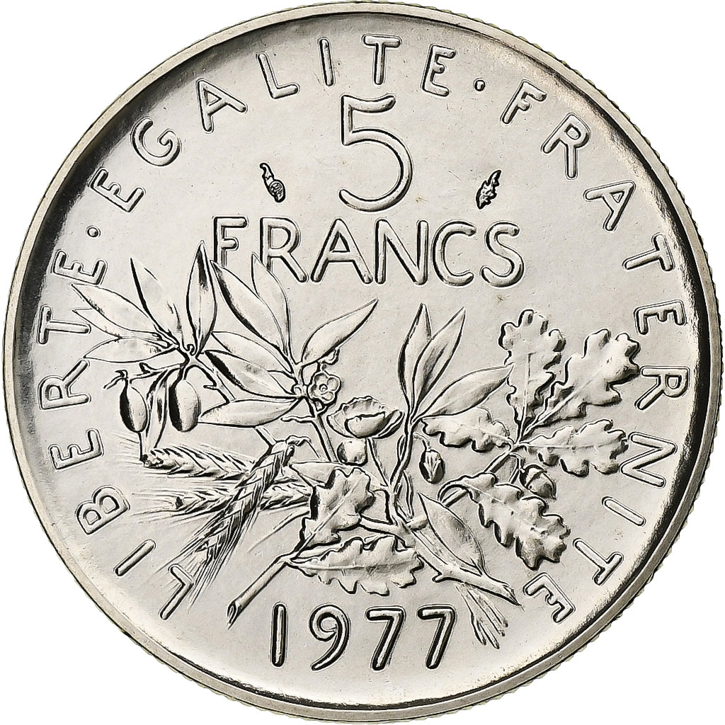 France, 5 Francs, Semeuse, 1977, Paris, série FDC, Cupro-nickel, FDC