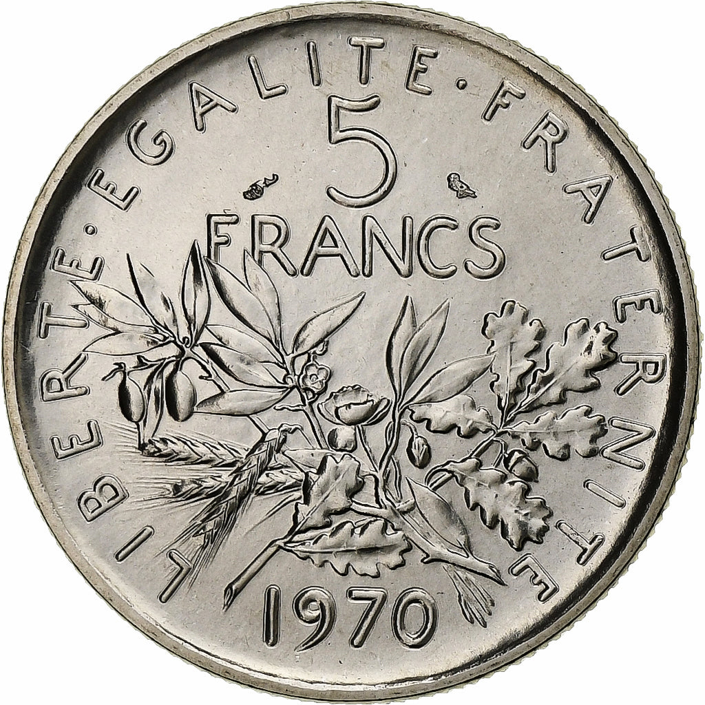 Moneta, Francia, Semeuse, 5 Francs, 1970, Paris, FDC, Nichel placcato