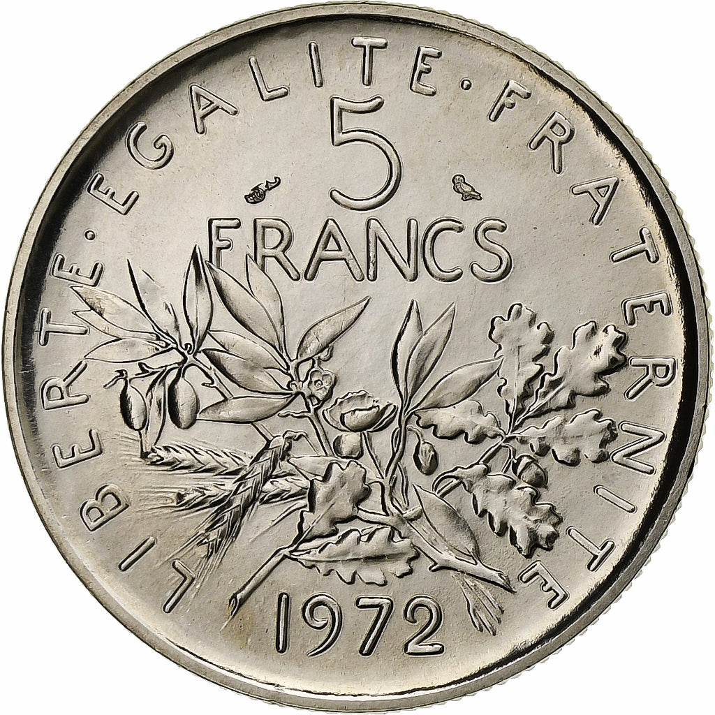 Moeda, França, Semeuse, 5 Francs, 1972, Paris, MS(65-70), Cobre-Níquel