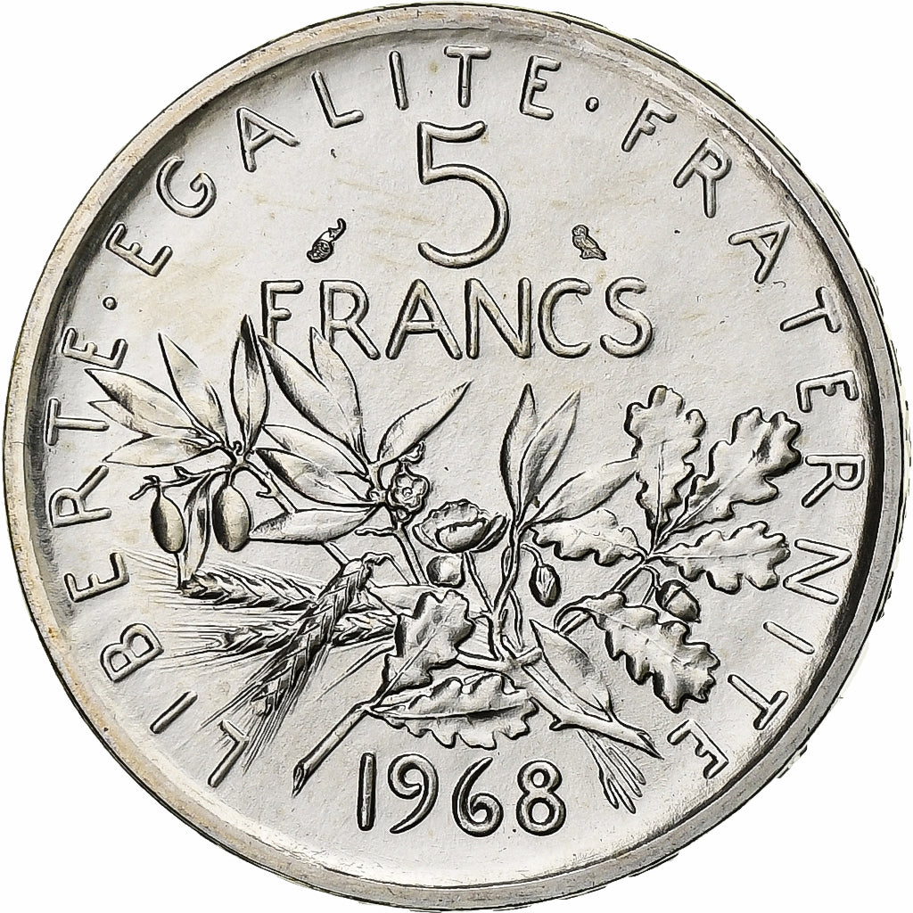 France, 5 Francs, Semeuse, 1968, Paris, Silver, MS(65-70)