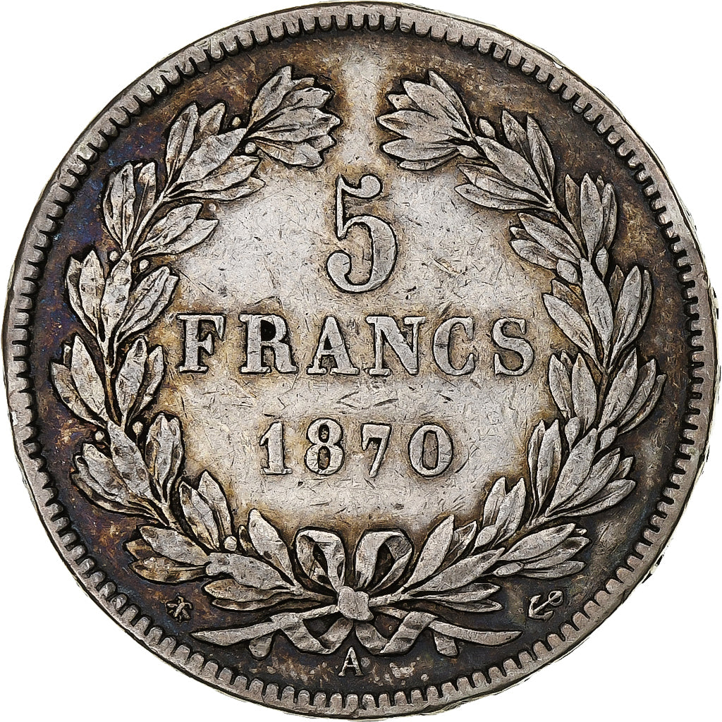 Francia, 5 Francs, Cérès, 1870, Paris, Argento, BB, Gadoury:742, KM:818.1