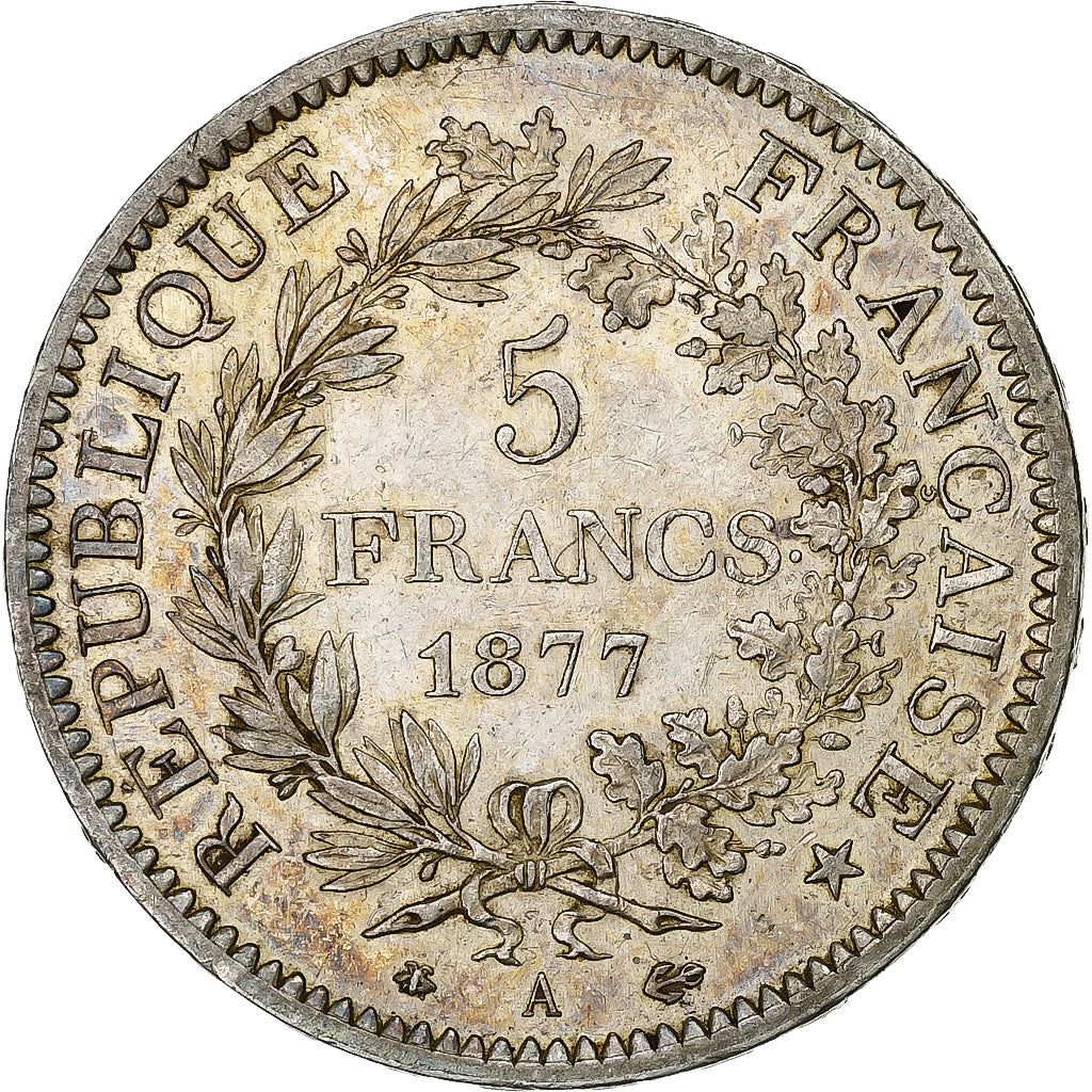 France, 5 Francs, Hercule, 1877, Paris, Argent, TTB+, Gadoury:745a, KM:820.1