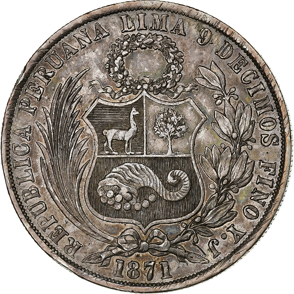 Peru, SOUTH PERU, Sol, 1871, Lima, Silver, AU(50-53), KM:196.3
