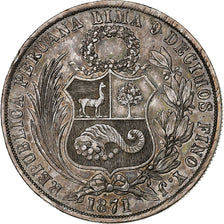 Peru, SOUTH PERU, Sol, 1871, Lima, Silver, AU(50-53), KM:196.3