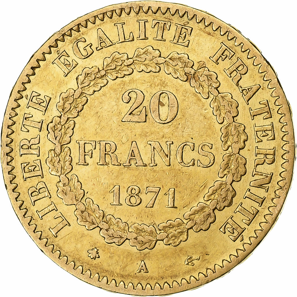 France, Génie, 20 Francs, 1871, Paris, EF(40-45), Gold, KM:825, Gadoury:1063