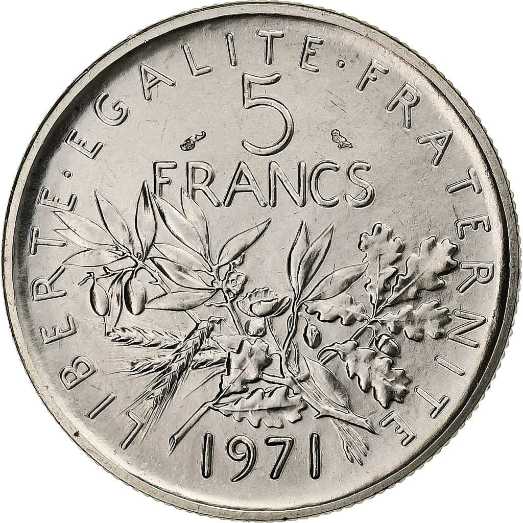 Moeda, França, Semeuse, 5 Francs, 1971, Paris, MS(65-70), Cobre-Níquel