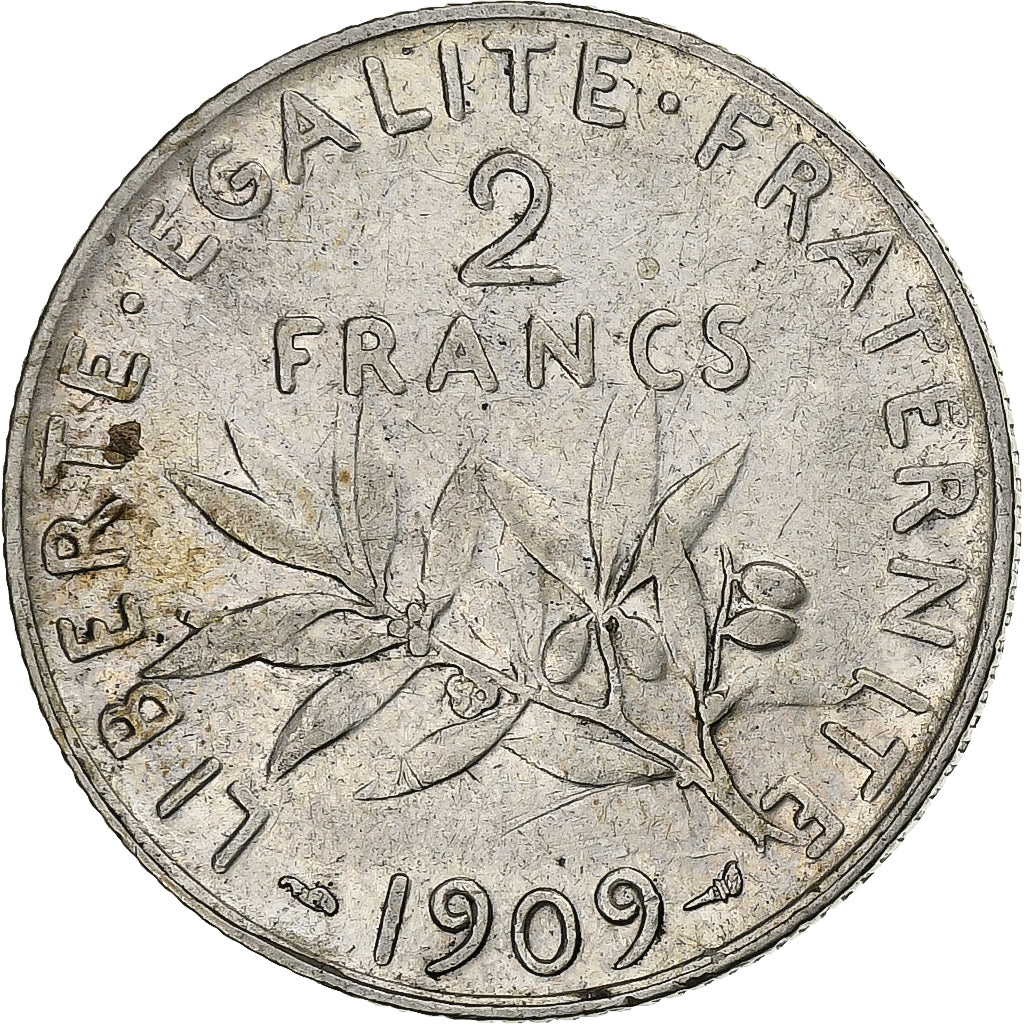 Frankreich, 2 Francs, Semeuse, 1909, Paris, Silber, SS, Gadoury:532, KM:845.1