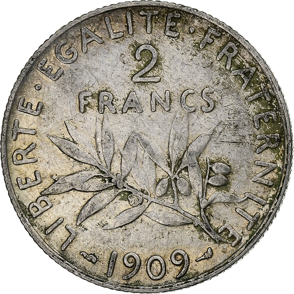 Francia, 2 Francs, Semeuse, 1909, Paris, Plata, MBC, Gadoury:532, KM:845.1