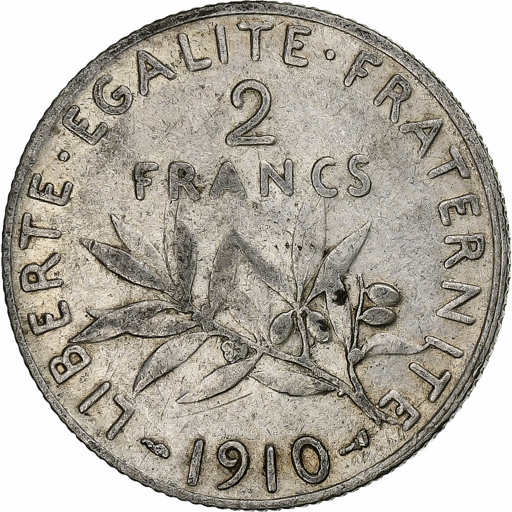 Francia, 2 Francs, Semeuse, 1910, Paris, Argento, BB, Gadoury:532, KM:845.1