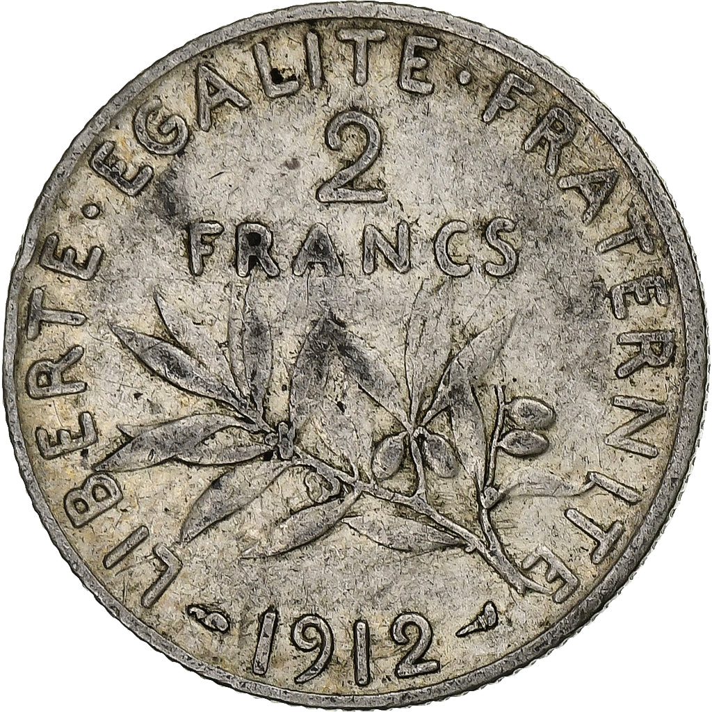 France, 2 Francs, Semeuse, 1912, Paris, Silver, VF(30-35), Gadoury:532, KM:845.1