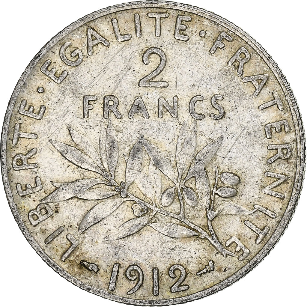 Francia, 2 Francs, Semeuse, 1912, Paris, Argento, MB+, Gadoury:532, KM:845.1