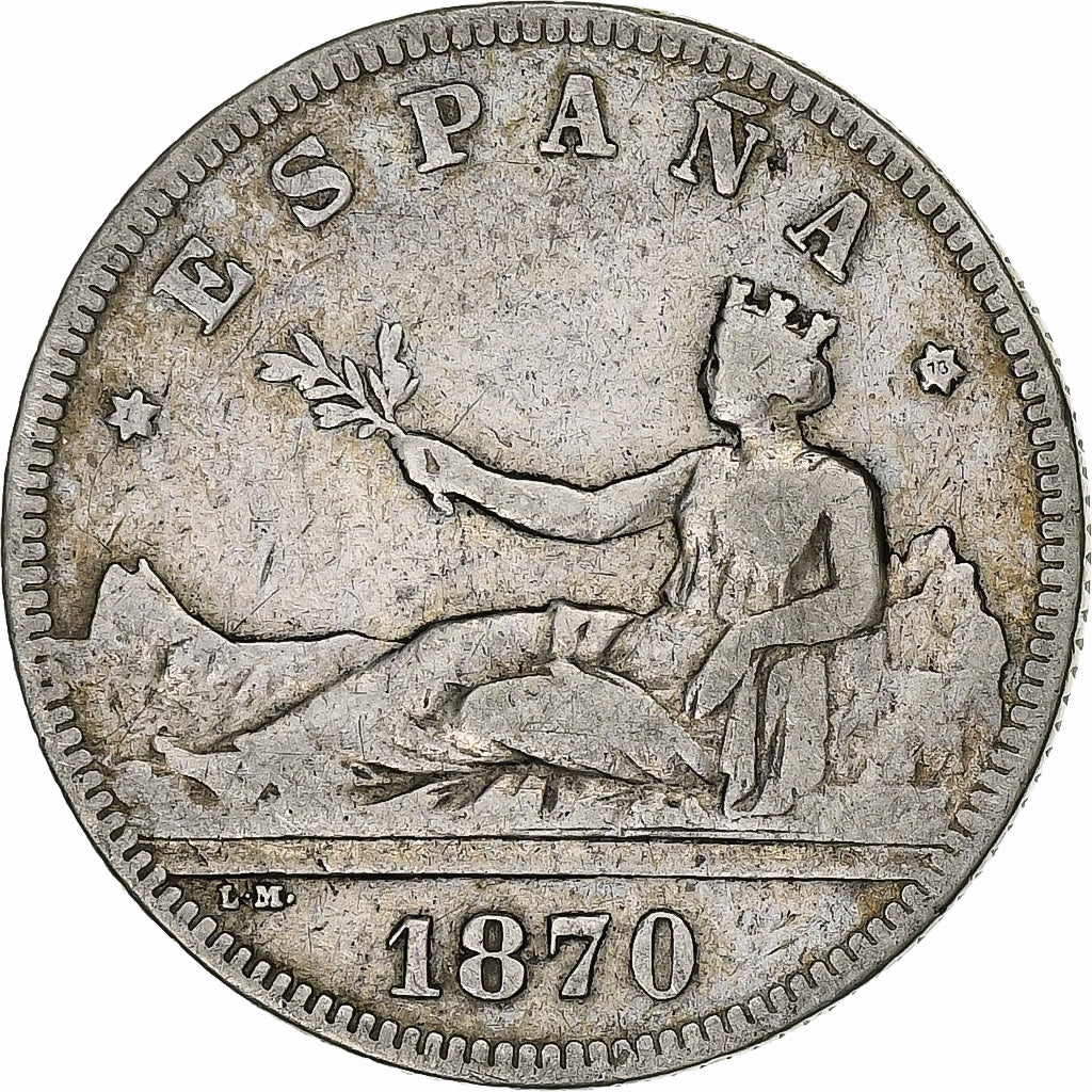Coin, Spain, Provisional Government, 2 Pesetas, 1870, Madrid, VF(20-25), Silver