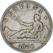 Coin, Spain, Provisional Government, 2 Pesetas, 1870, Madrid, VF(20-25), Silver