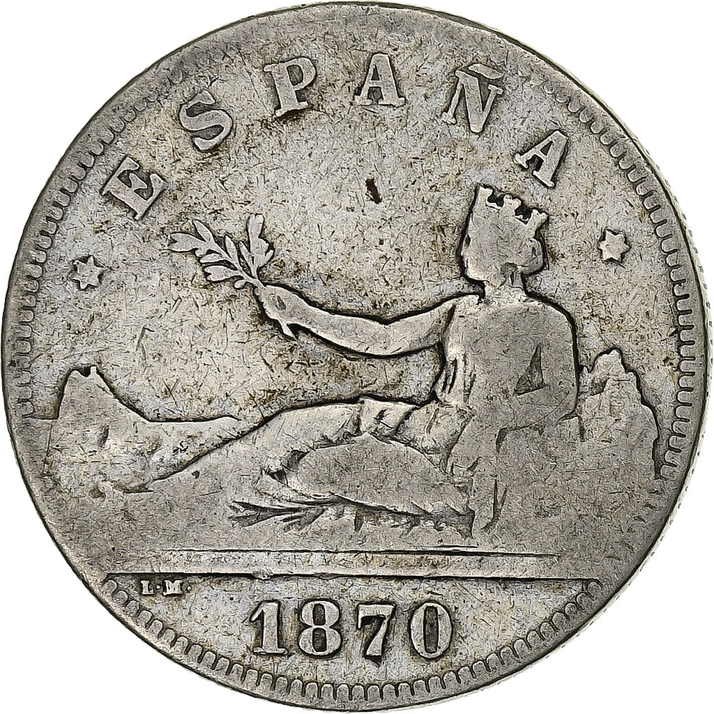 Coin, Spain, Provisional Government, 2 Pesetas, 1870, Madrid, VF(20-25), Silver