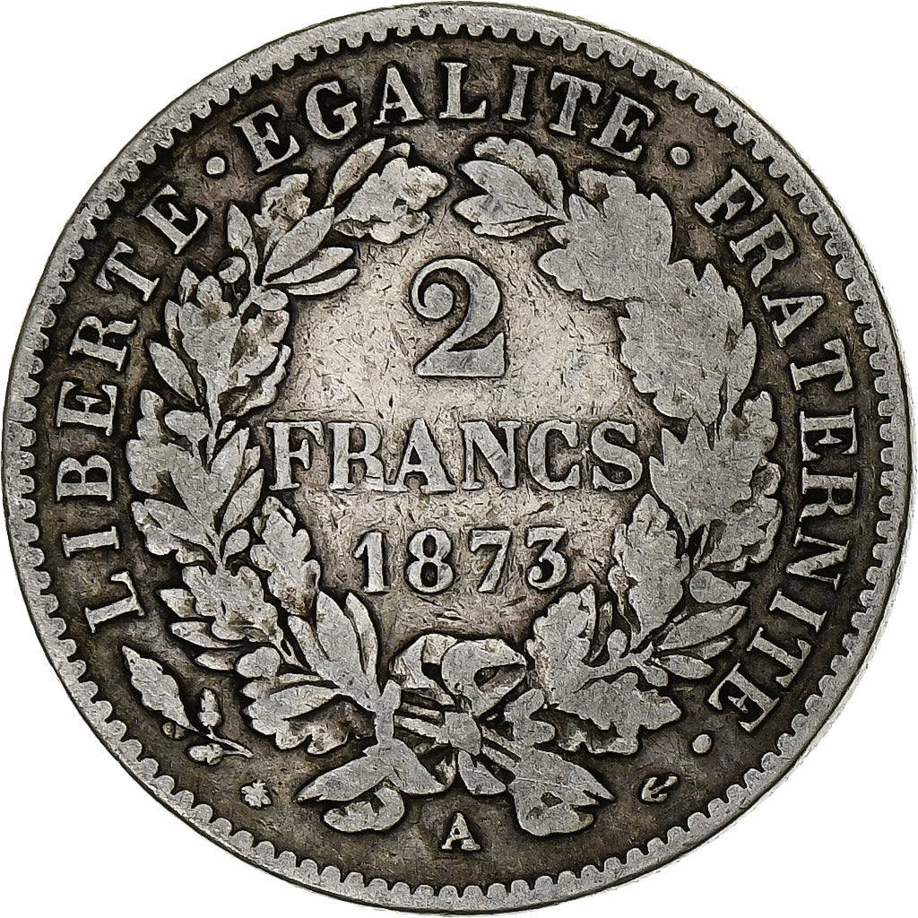 France, 2 Francs, Cérès, 1873, Paris, Argent, TB, Gadoury:530a, KM:817.1
