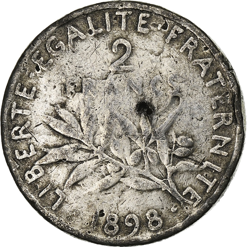 France, 2 Francs, Semeuse, 1898, Paris, Contemporary forgery in tin, Tin