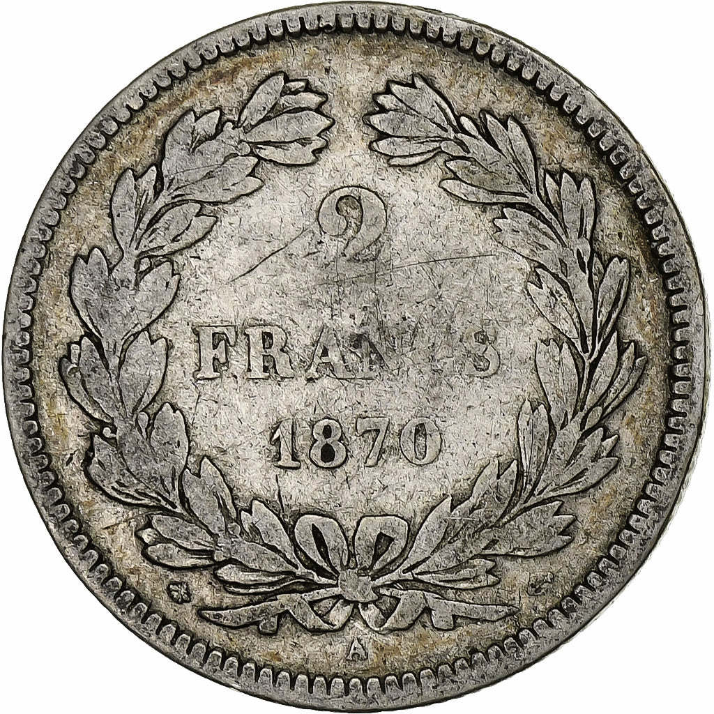 Francia, 2 Francs, Cérès, 1870, Paris, Argento, B+, Gadoury:529, KM:817.1