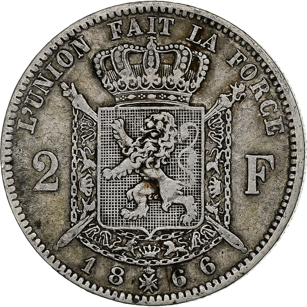 Belgium, Leopold II, 2 Francs, 2 Frank, 1866, Silver, VF(30-35), KM:30.1
