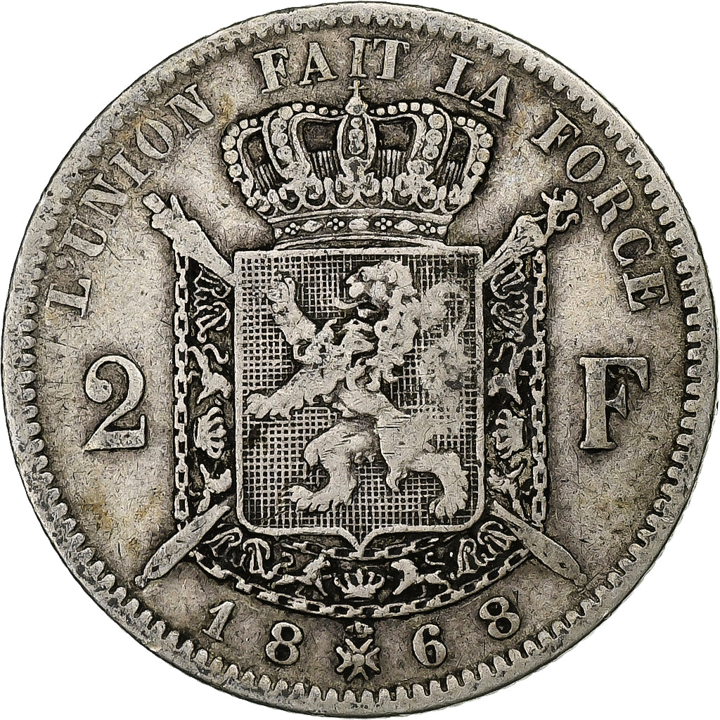 Belgium, Leopold II, 2 Francs, 2 Frank, 1868, Silver, VF(30-35), KM:30.1