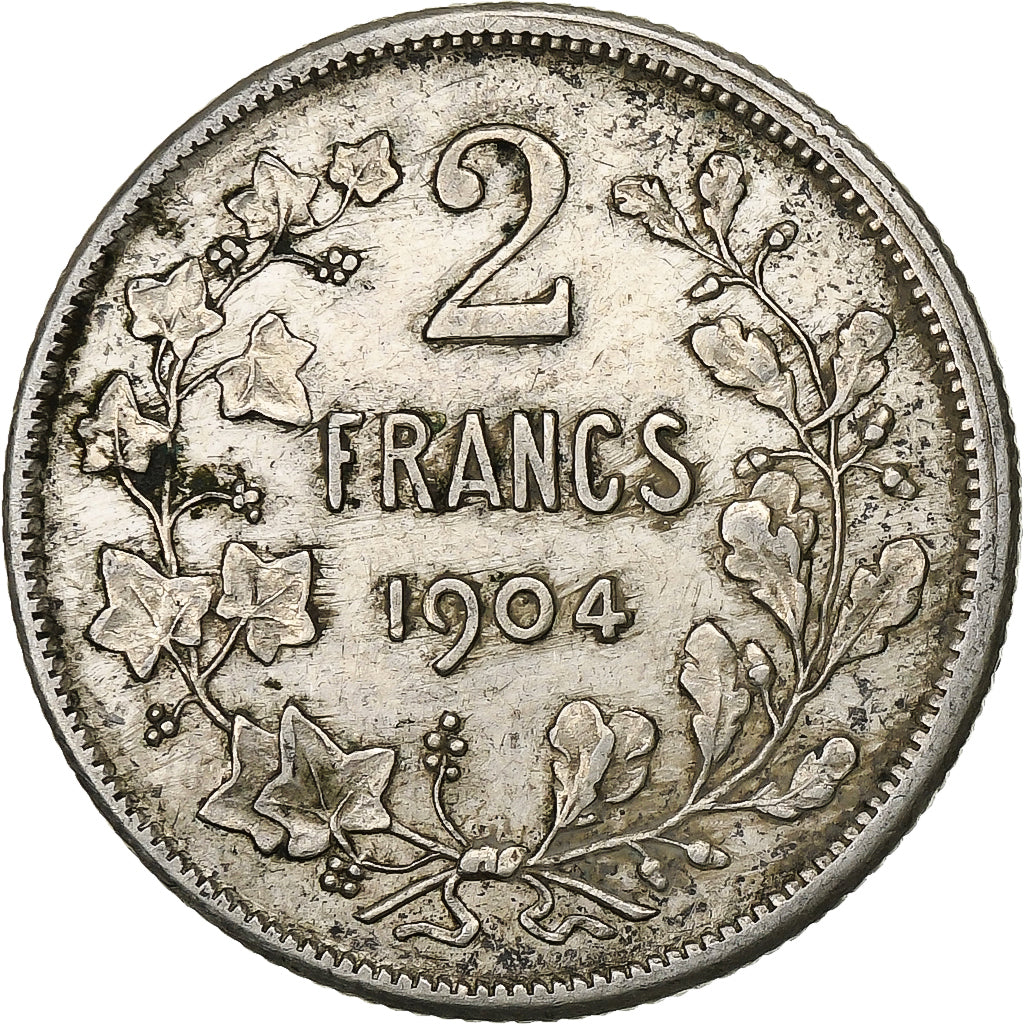 Bélgica, Leopold II, 2 Francs, 2 Frank, 1904, Plata, MBC, KM:58.1