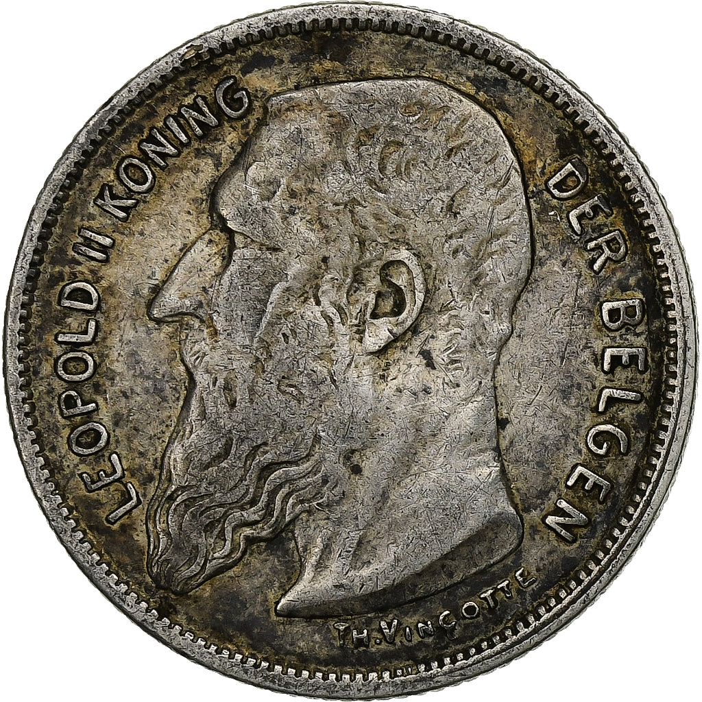 Munten, België, Leopold II, 2 Francs, 2 Frank, 1909, ZF, Zilver, KM:59