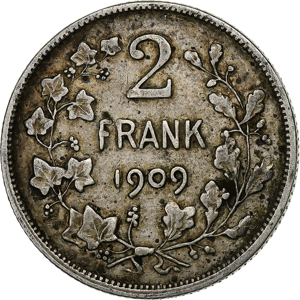 Munten, België, Leopold II, 2 Francs, 2 Frank, 1909, ZF, Zilver, KM:59