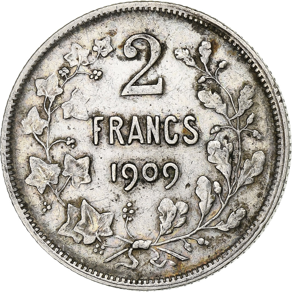Belgium, Leopold II, 2 Francs, 2 Frank, 1909, Silver, EF(40-45), KM:58.1