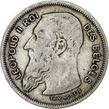 Belgium, Leopold II, 2 Francs, 2 Frank, 1909, Silver, EF(40-45), KM:58.1
