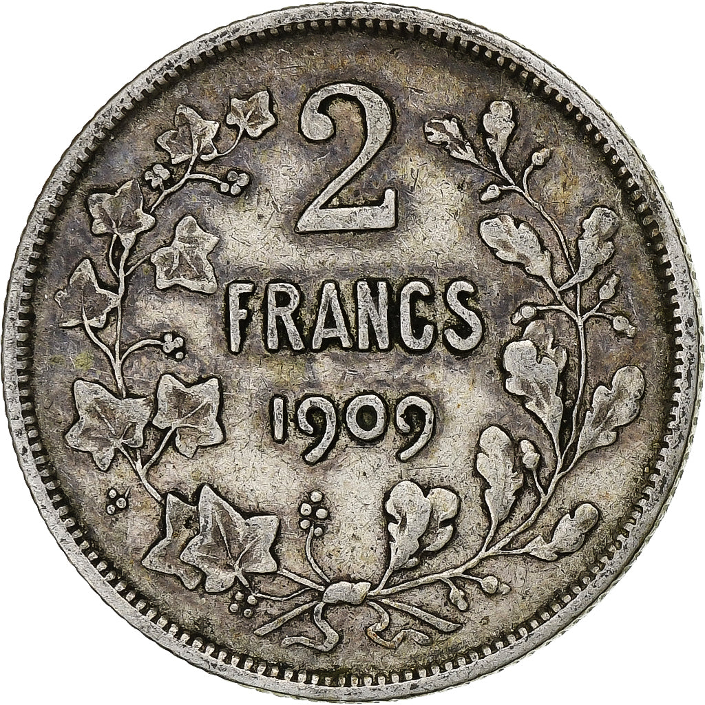 Belgium, Leopold II, 2 Francs, 2 Frank, 1909, Silver, EF(40-45), KM:58.1