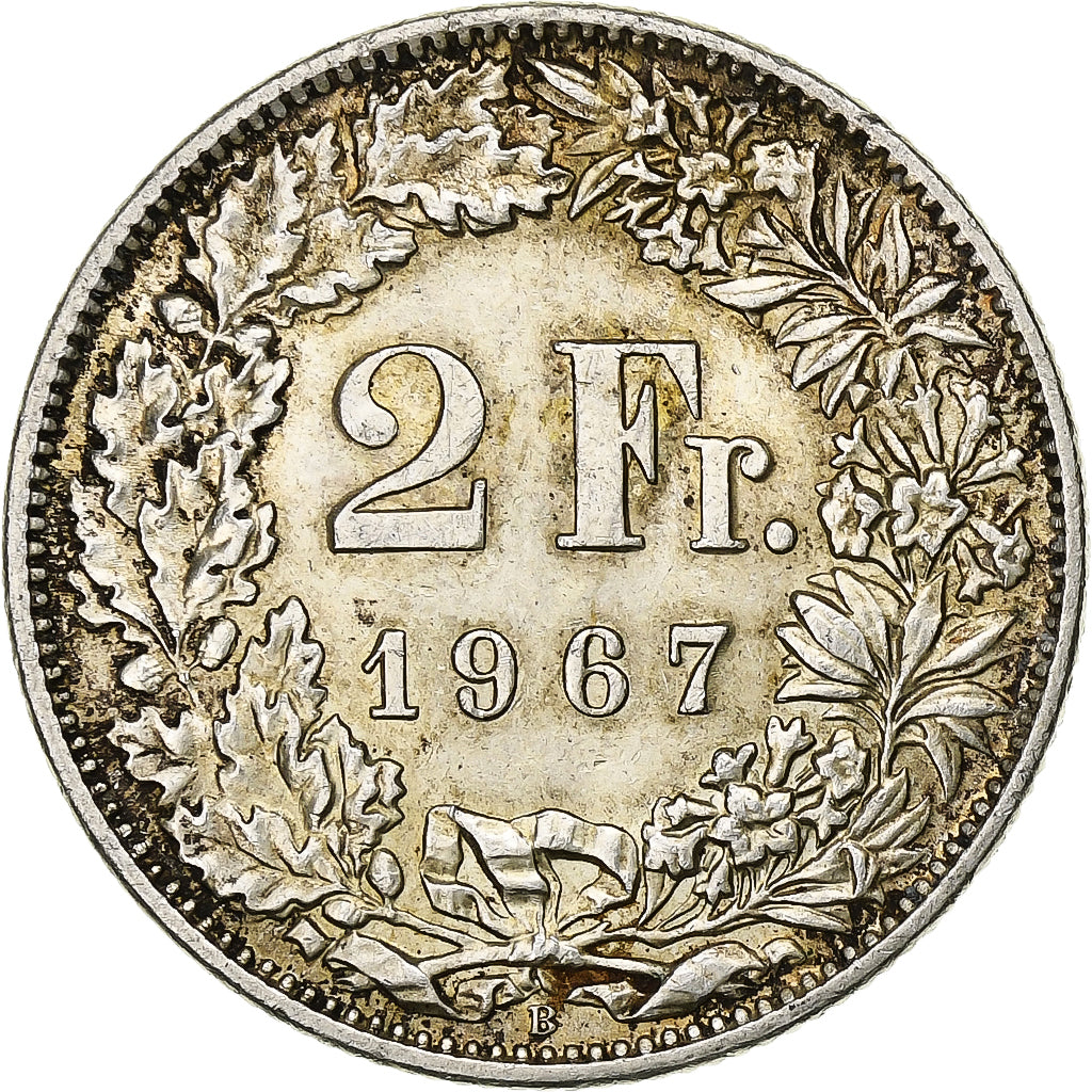 Switzerland, 2 Francs, 1967, Bern, Silver, AU(55-58), KM:21