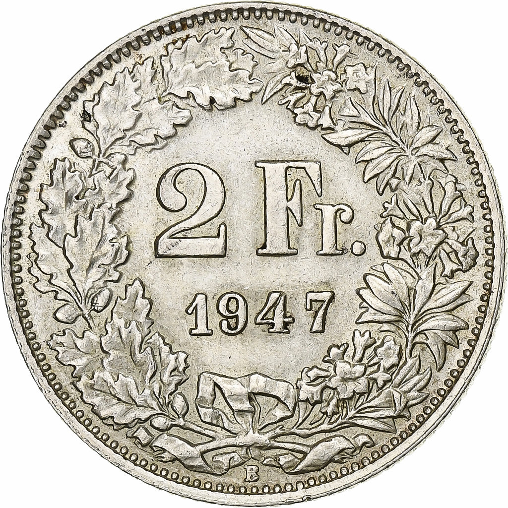 Switzerland, 2 Francs, 1947, Bern, Silver, AU(50-53), KM:21