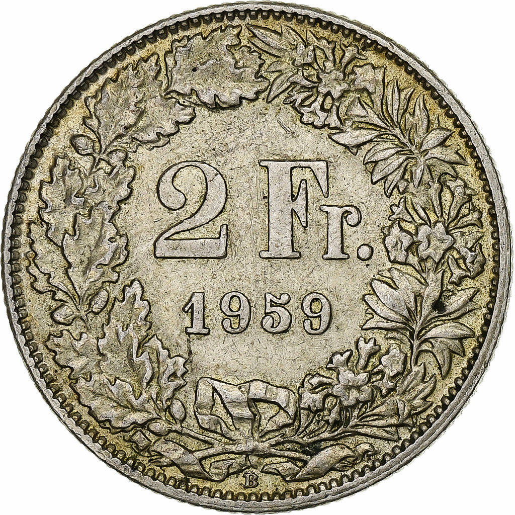 Switzerland, 2 Francs, 1959, Bern, Silver, AU(50-53), KM:21
