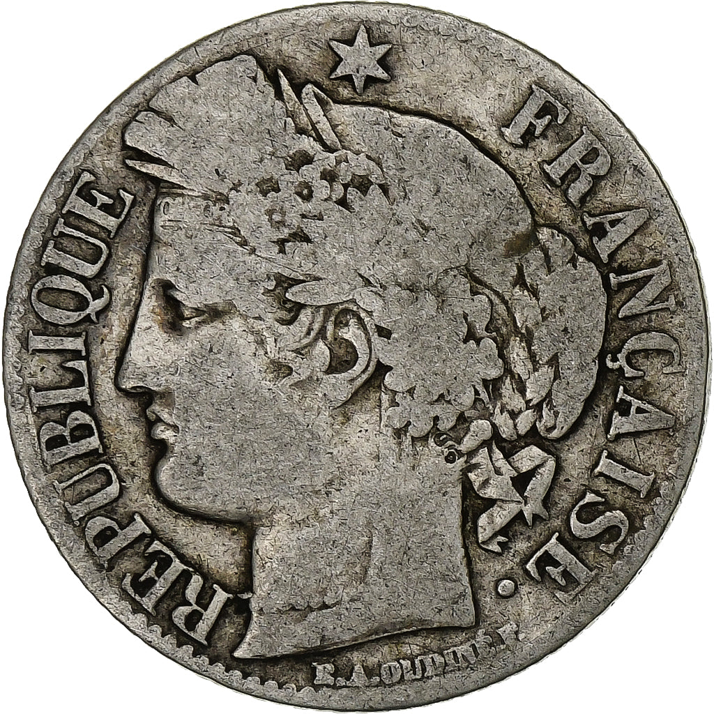 Francia, Franc, Cérès, 1871, Bordeaux, Plata, BC+, Gadoury:465, KM:822.2