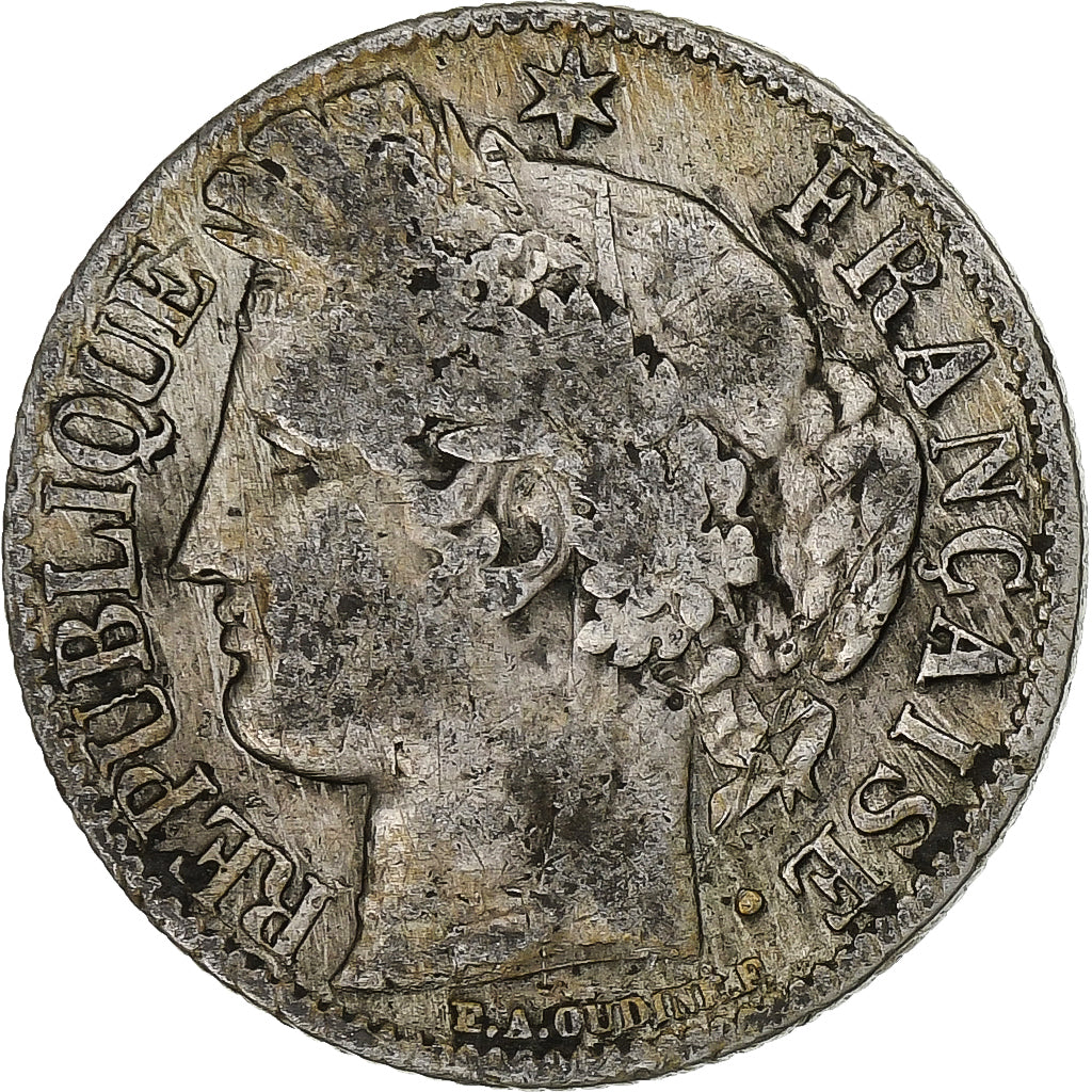 Francia, Franc, Cérès, 1871, Bordeaux, Plata, BC+, Gadoury:465, KM:822.2