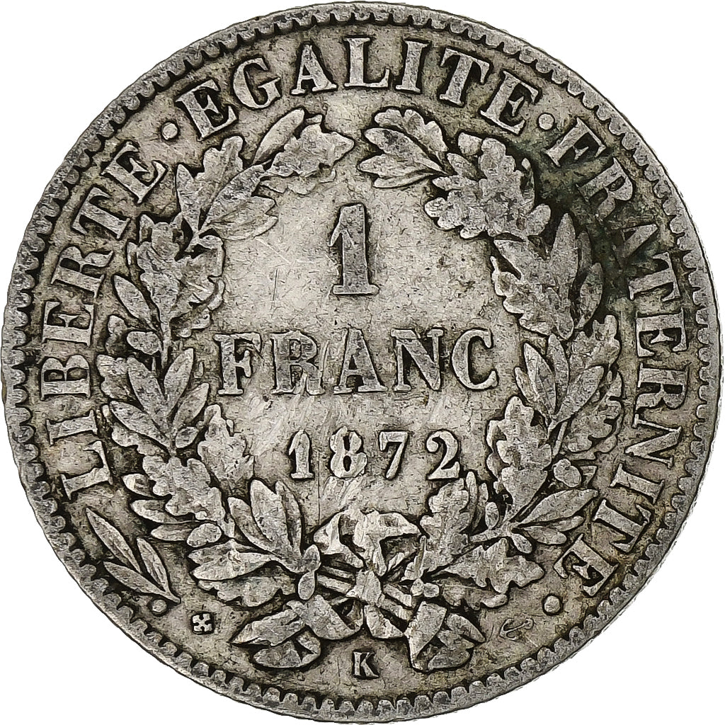 Monnaie, France, Cérès, Franc, 1872, Bordeaux, TB+, Argent, Gadoury:465a