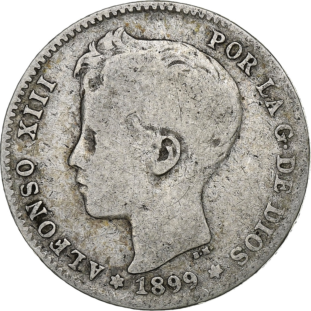 España, Alfonso XIII, Peseta, 1899, Madrid, Plata, BC+, KM:706