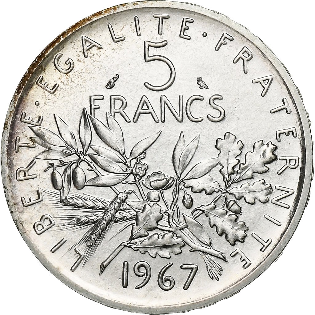 France, 5 Francs, Semeuse, 1967, Silver, MS(64), Gadoury:770, KM:926