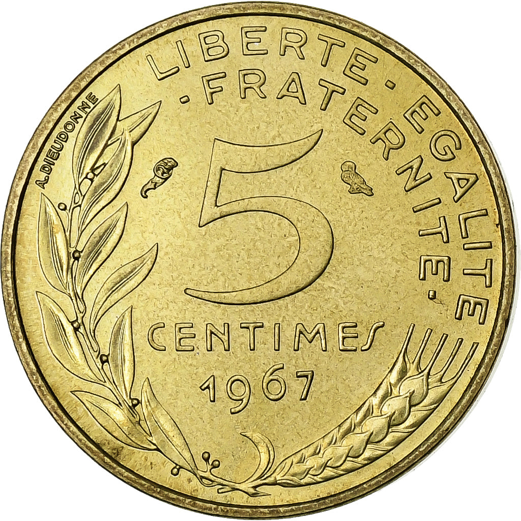 France, 5 Centimes, Marianne, 1967, Paris, série FDC, Aluminum-Bronze, MS(64)