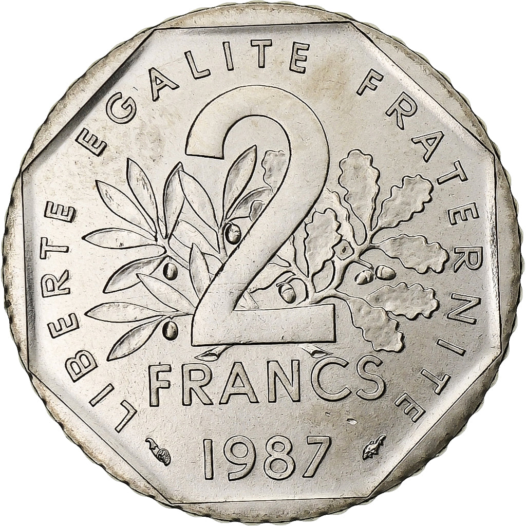 France, 2 Francs, Semeuse, 1987, Paris, Série BU, Nickel, MS(65-70)
