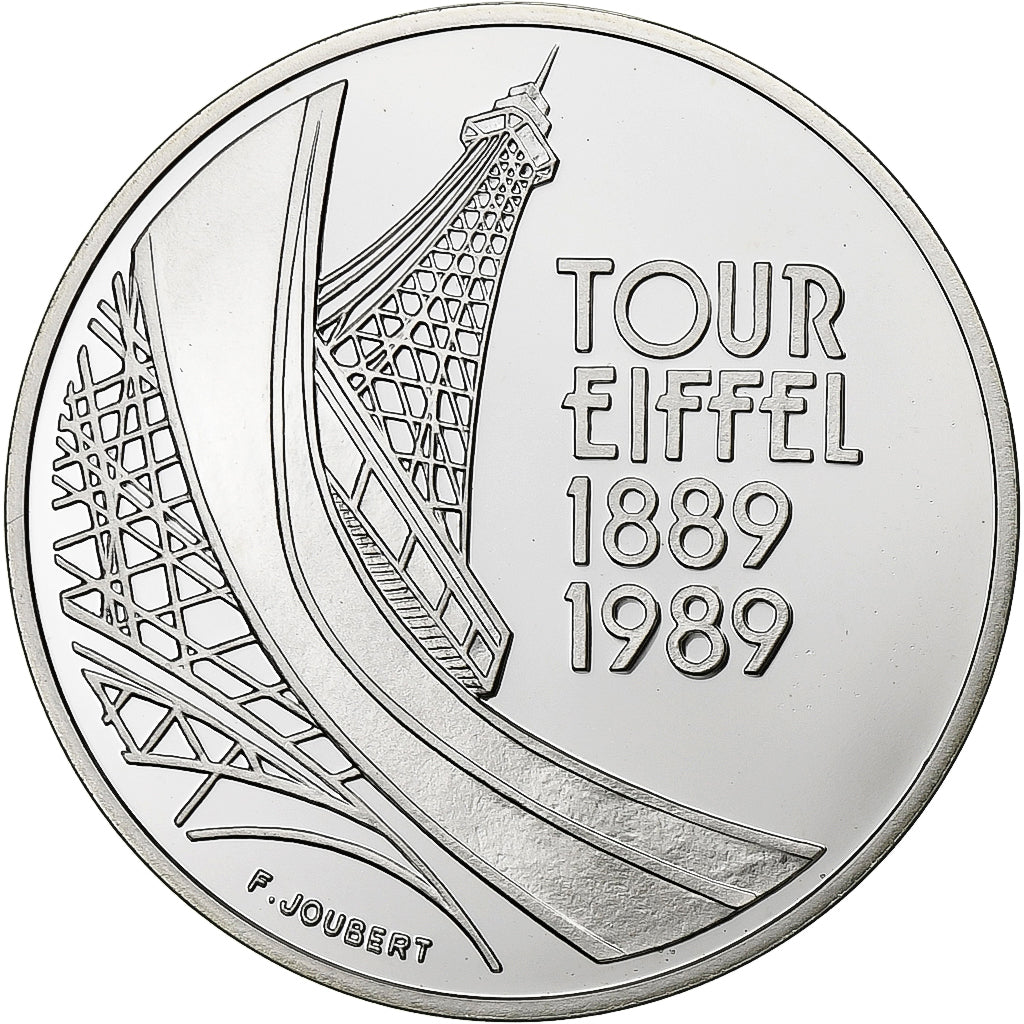 France, 5 Francs, Tour Eiffel, 1989, Paris, BE, Silver, MS(65-70), KM:968a