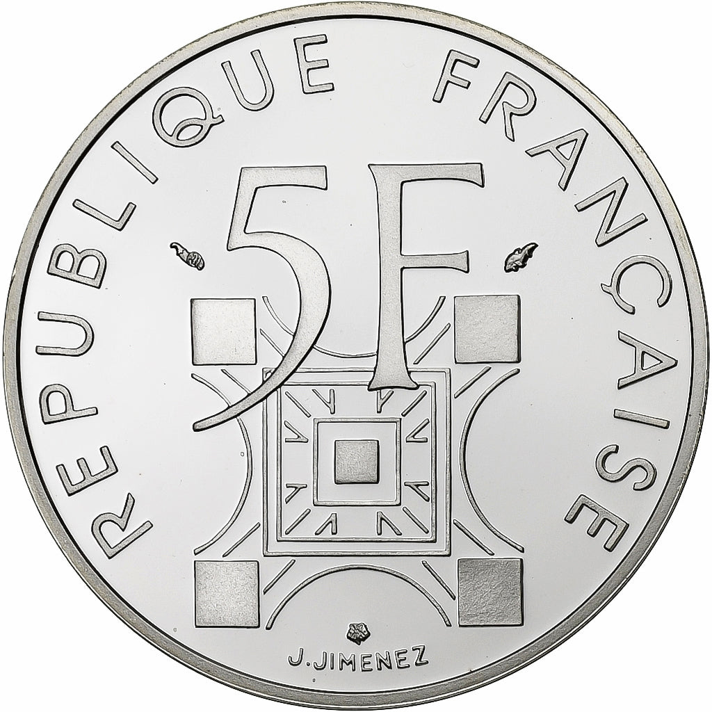 France, 5 Francs, Tour Eiffel, 1989, Paris, BE, Silver, MS(65-70), KM:968a