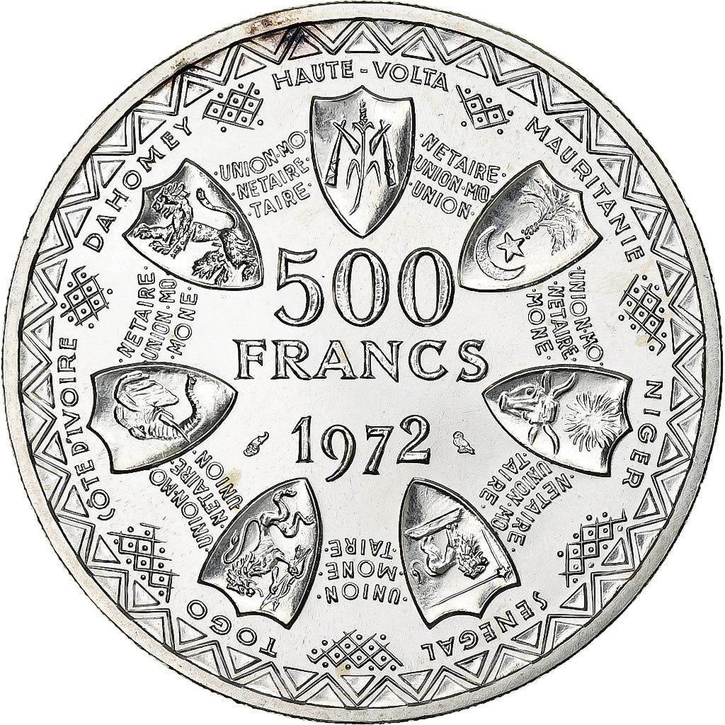 West African States, 500 Francs, 1972, FDC, Silver, MS(65-70), KM:7