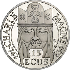 France, 100 Francs-15 Ecus, Charlemagne, 1990, BE, Silver, MS(65-70)