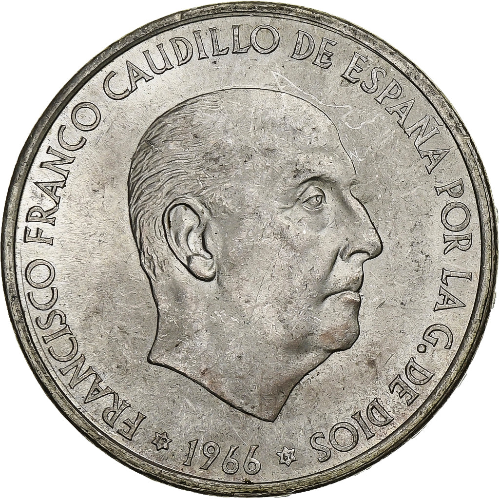 Spain, Caudillo and regent, 100 Pesetas, 1966 (67), Silver, AU(55-58), KM:797