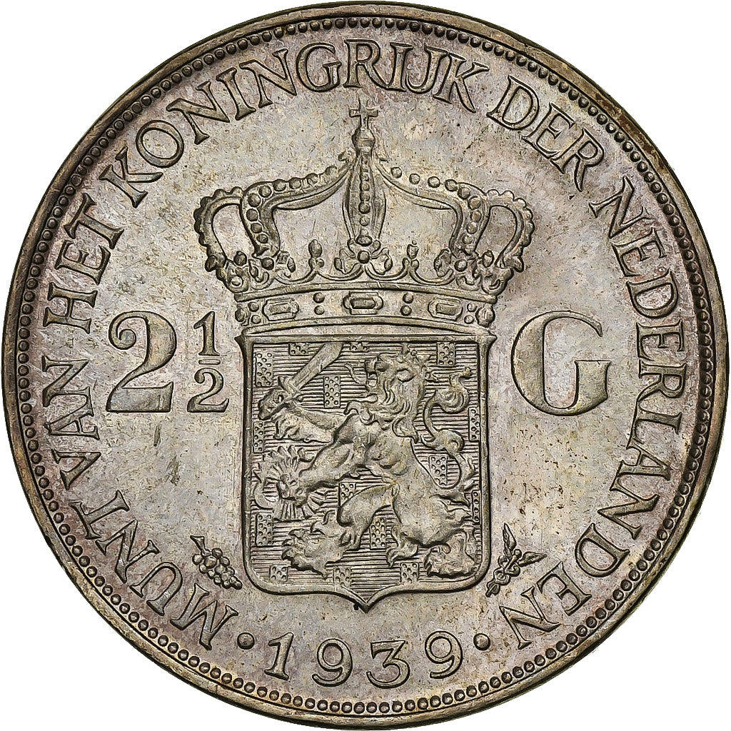 Nederland, Wilhelmina I, 2-1/2 Gulden, 1939, Utrecht, Zilver, PR, KM:165