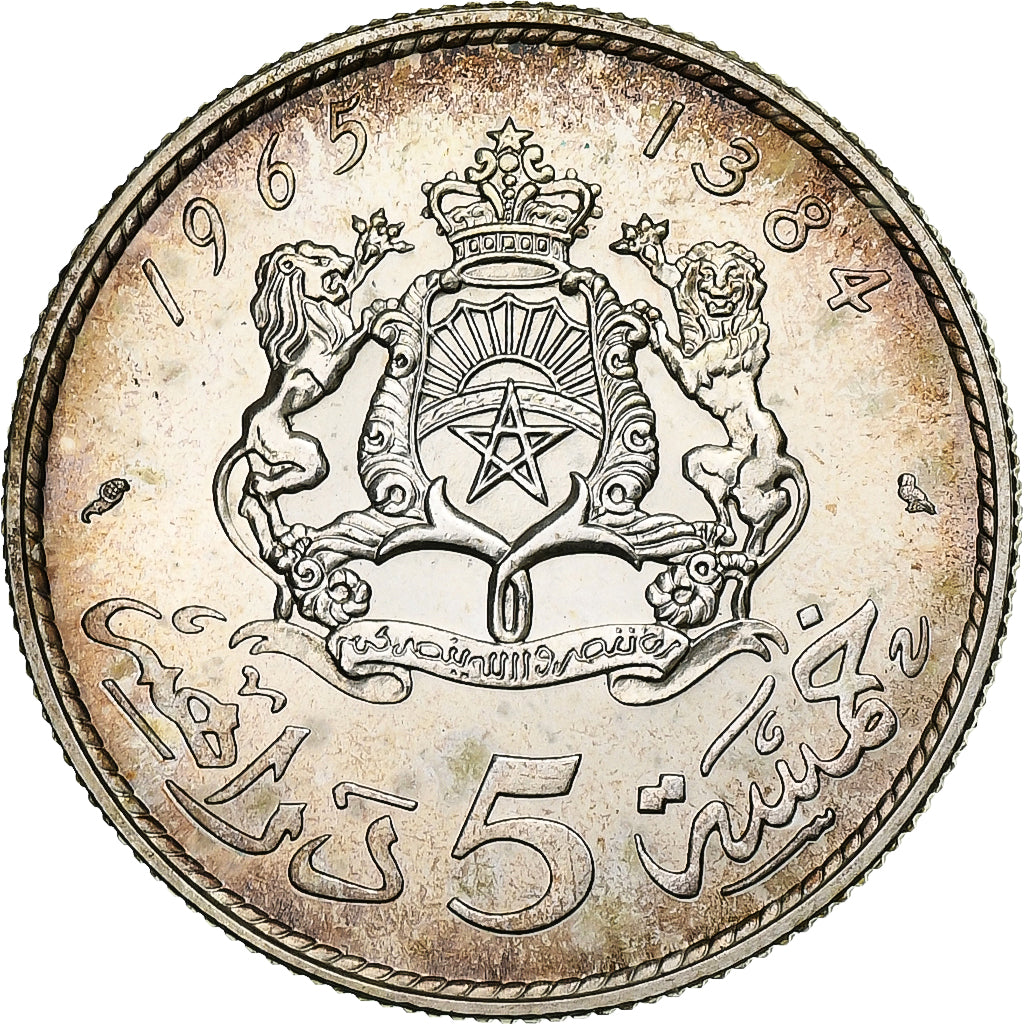 Maroc, al-Hassan II, 5 Dirhams, 1965, Paris, Argent, SPL, KM:57